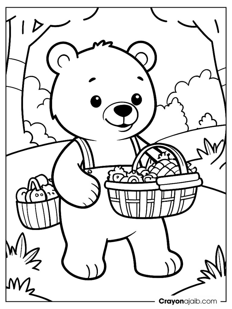 Bear ready for picnic coloring page ca