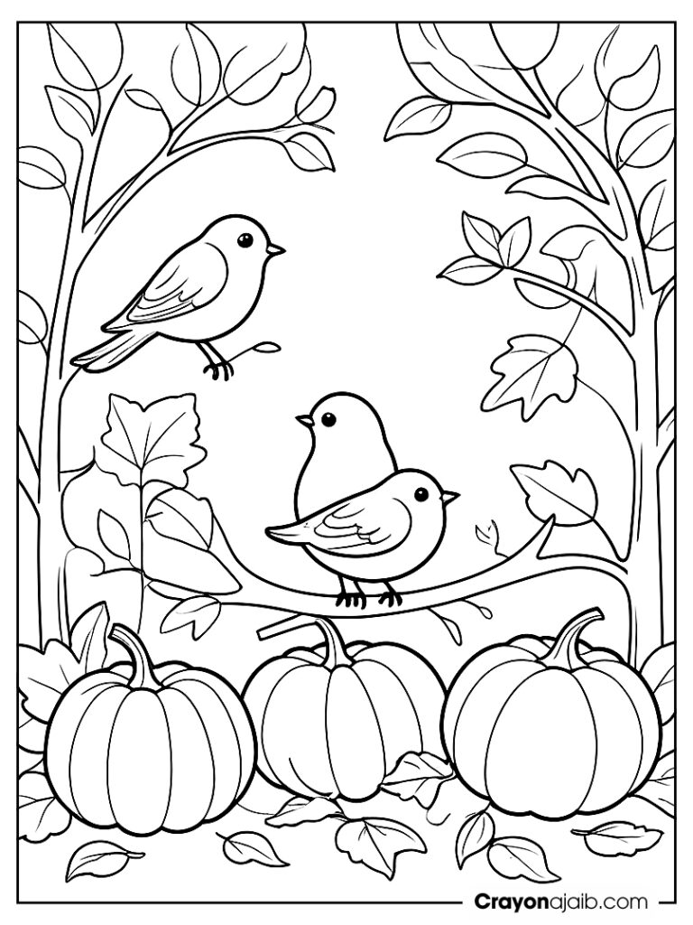 Bird in autumn garden coloring page ca