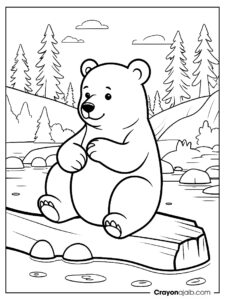 Calm bear sitting coloring page ca