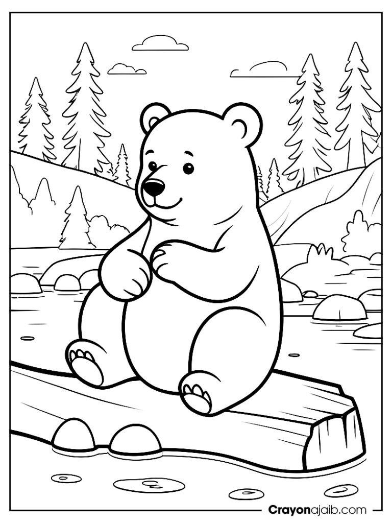 Calm bear sitting coloring page ca