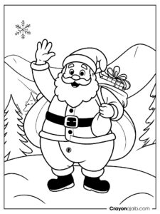 Cheerful santa claus with toys coloring page ca