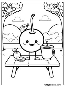 Cherry smiling picnic table coloring page