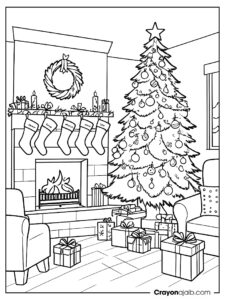 Christmas fireplace coloring page ca