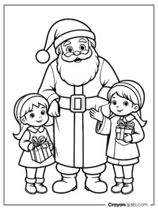 Christmas santa and children coloring page ca