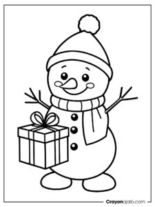 Christmas snowman and gift box coloring page ca