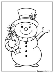 Christmas snowman and wreath coloring page ca