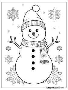 Christmas snowman with snowflakes coloring page ca