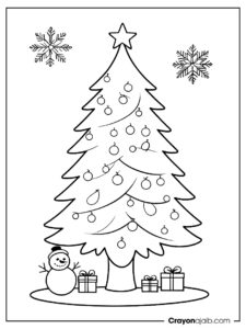 Christmas tree and snowman coloring page ca