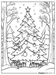 Christmas tree in nature coloring page ca