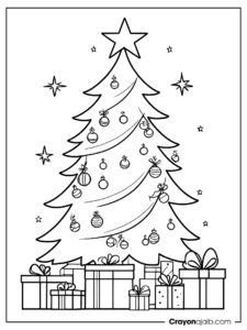 Christmas tree with presents coloring page ca