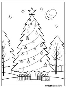 Christmas tree with stars coloring page ca