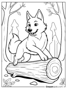 Coloring page of wolf in action ca