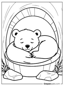 Cozy bear in den coloring page ca