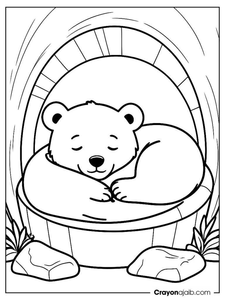 Cozy bear in den coloring page ca