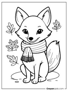 Cozy fox coloring page with scarf ca