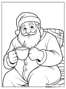 Cozy santa with hot cocoa coloring page ca