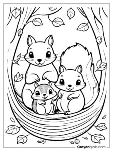 Cozy squirrel nest coloring page ca