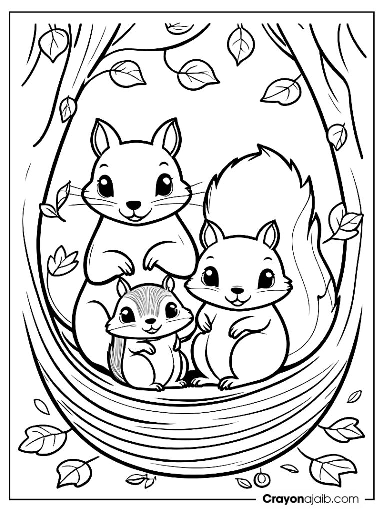 Printable squirrel Coloring Pages - Cozy squirrel nest coloring page ca