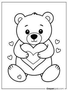 Cute bear hugging heart coloring page ca