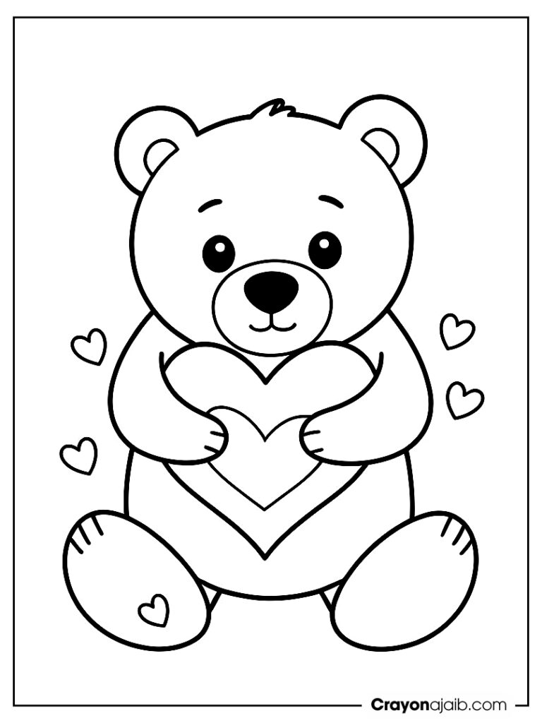 Cute bear hugging heart coloring page ca