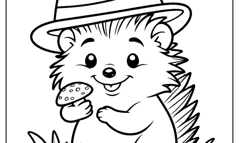 Cute hedgehog character coloring page ca