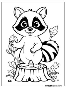 Cute raccoon with acorn coloring page ca