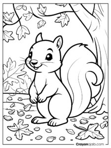 Cute squirrel with oak tree coloring page ca