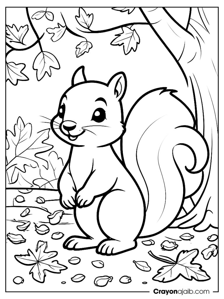 Cute squirrel with oak tree coloring page ca