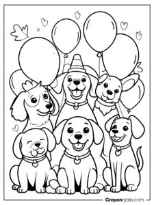 Dogs celebrating thanksgiving coloring page