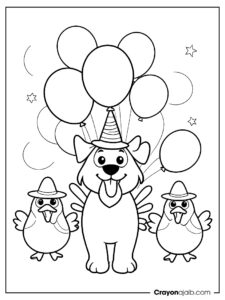 Festive dog parade scene coloring page