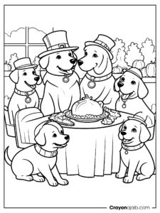 Festive dog scene coloring page