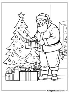 Festive santa with gifts coloring page ca