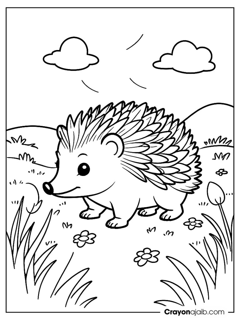 Flower meadow hedgehog coloring page ca