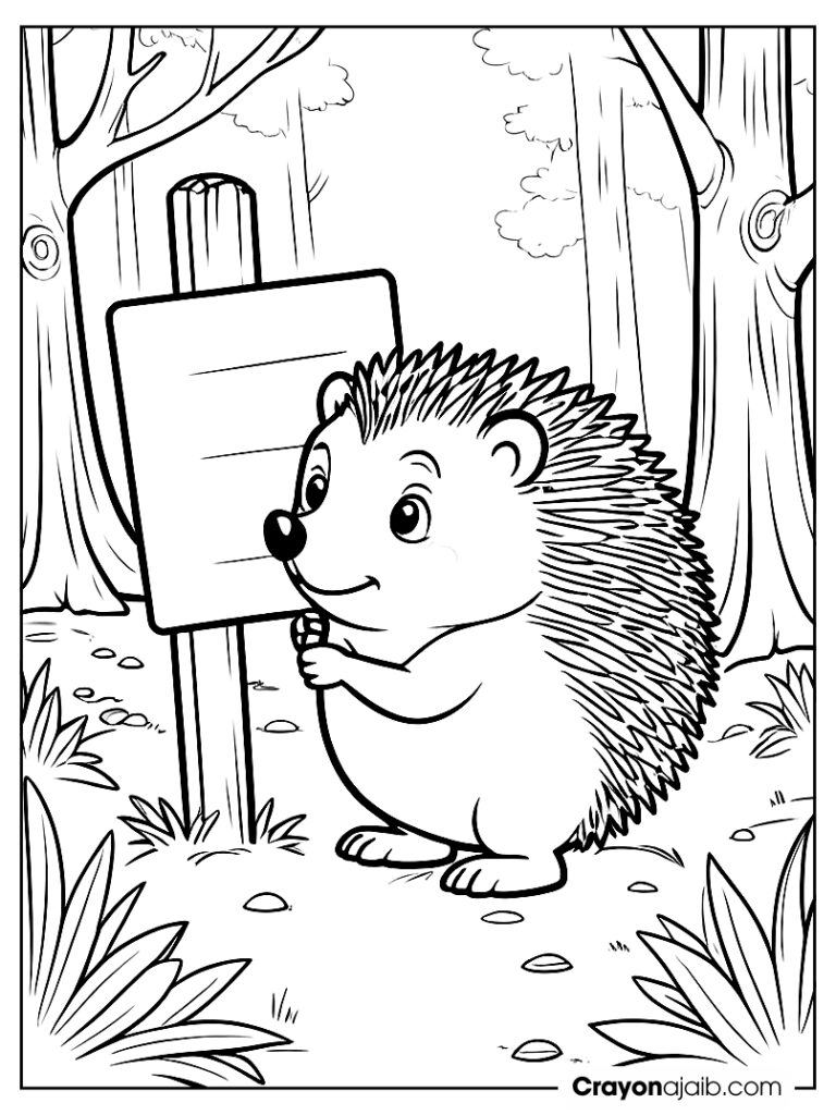 Forest hedgehog adventure coloring page ca