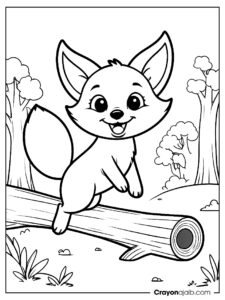 Fox jumping coloring page with log ca