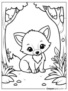 Fox peeking from burrow coloring page ca