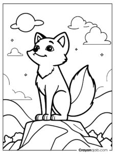 Fox on rock coloring page for kids ca