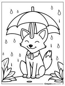 Fox with leaf umbrella coloring page ca