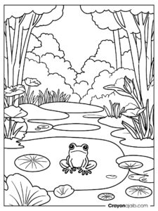 Frog in autumn garden coloring page ca