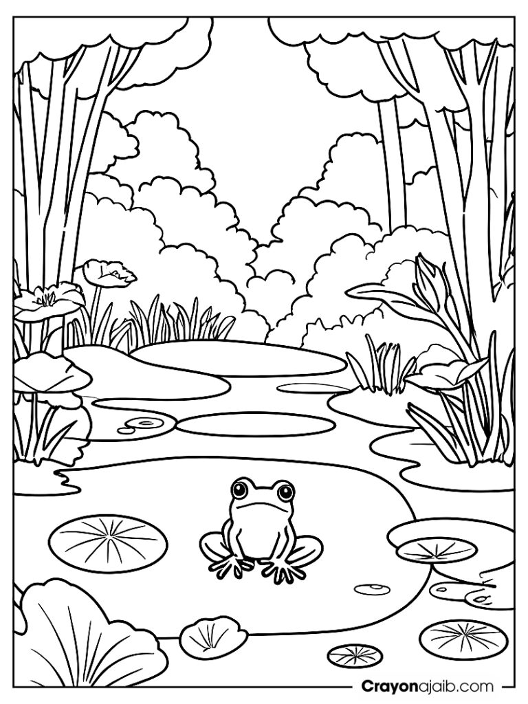 Frog in autumn garden coloring page ca