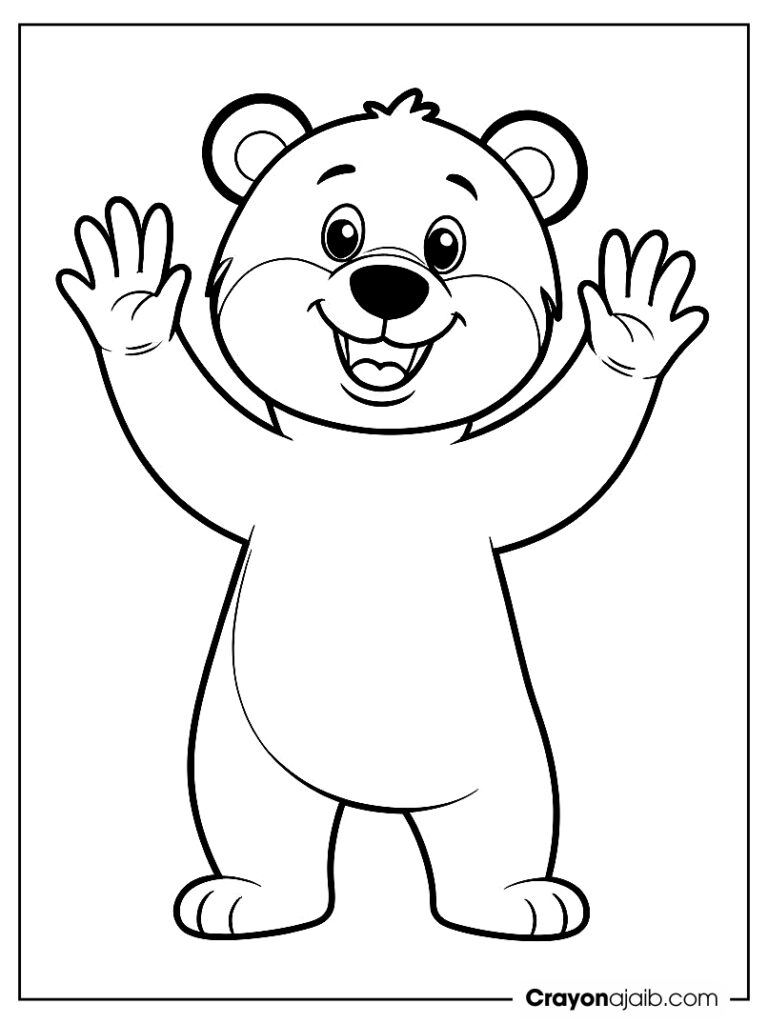 Happy bear waving coloring page ca