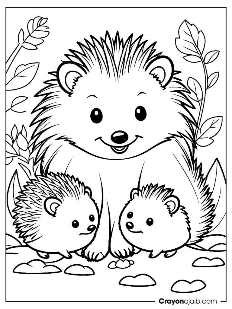 Hedgehog family coloring page ca