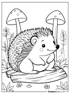 Hedgehog sitting on log coloring page ca