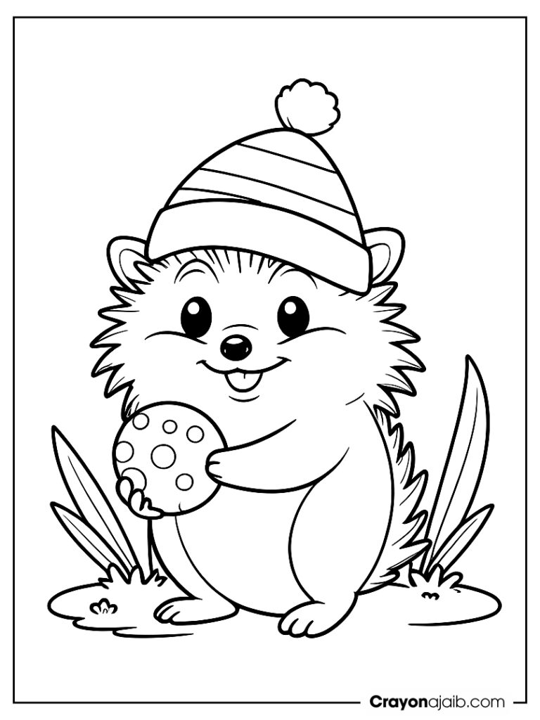 Hedgehog in hat coloring page ca