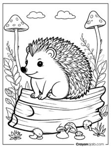 Hedgehog on log coloring page ca