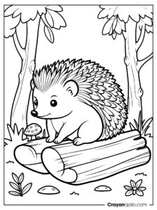 Hedgehog with forest plants coloring page ca