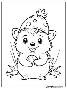 Hedgehog with mushroom coloring page ca