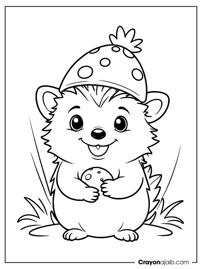 Hedgehog with mushroom coloring page ca