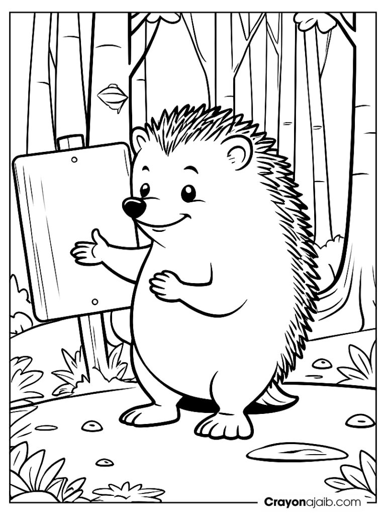 Hedgehog with sign coloring page ca