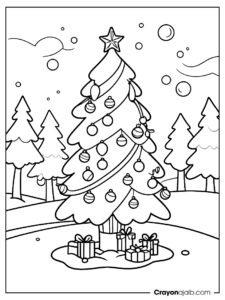 Holiday tree scene coloring page ca